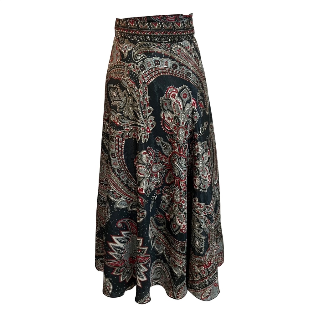 Vintage Black Red Satin Paisley Wrap Skirt Boho Maxi 90s WhimsyGoth Witchy XL - Picture 2 of 7